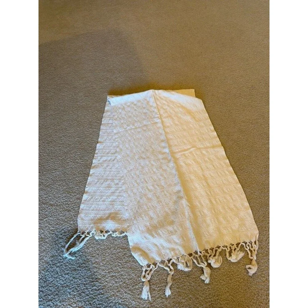 Off white wide table runner cotton woven